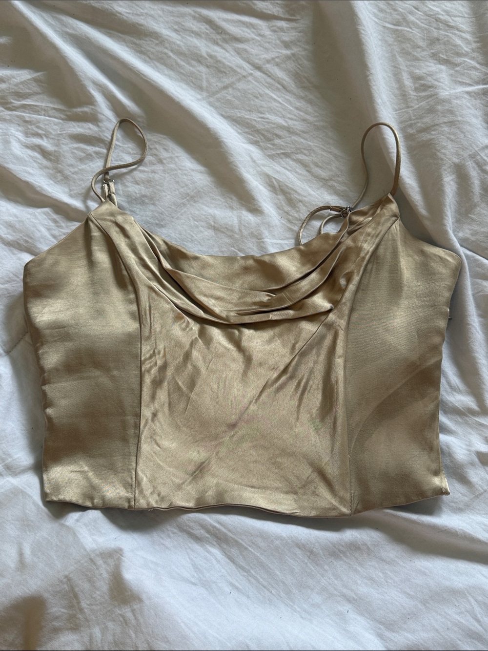 Satin Cowl Neck Crop Top in Champagne